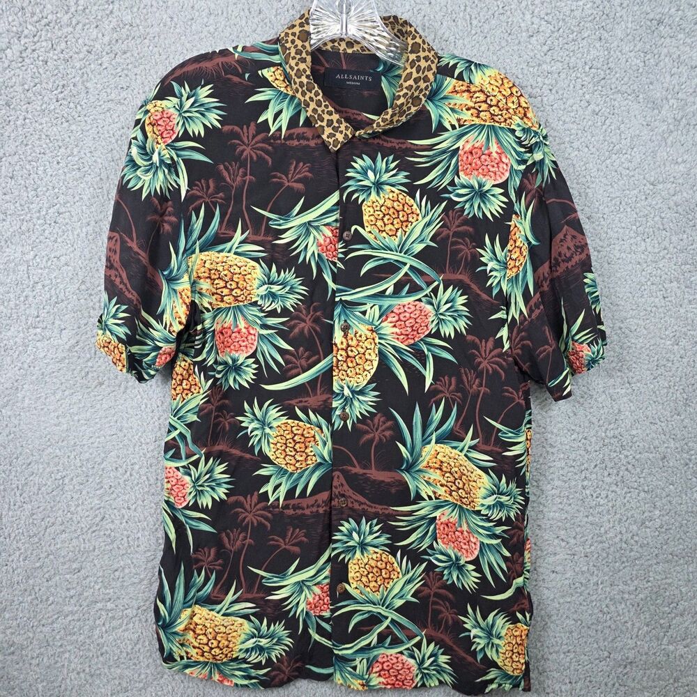 ALL SAINTS Mens Devoir Button Shirt Hawaiian Thin Art Short Sleeve Size M